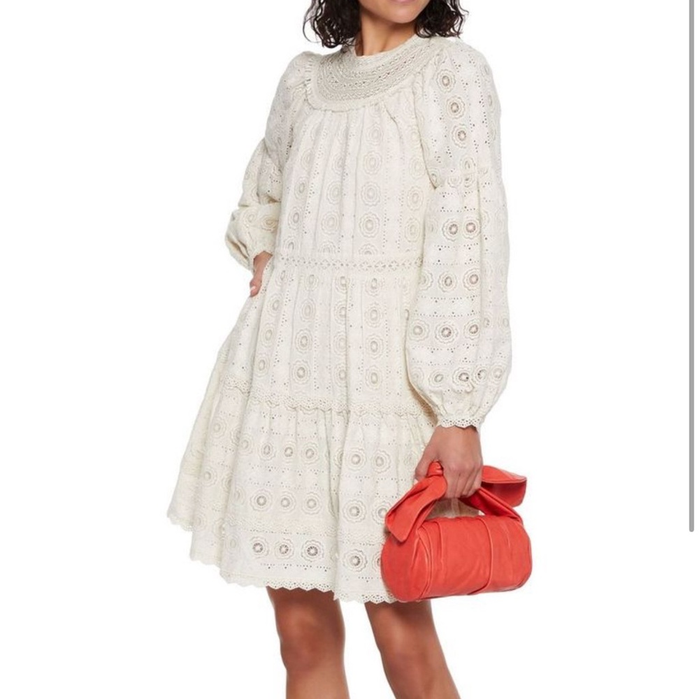 ULLA JOHNSON Ambrose tiered broderie anglaise cotton mini dress